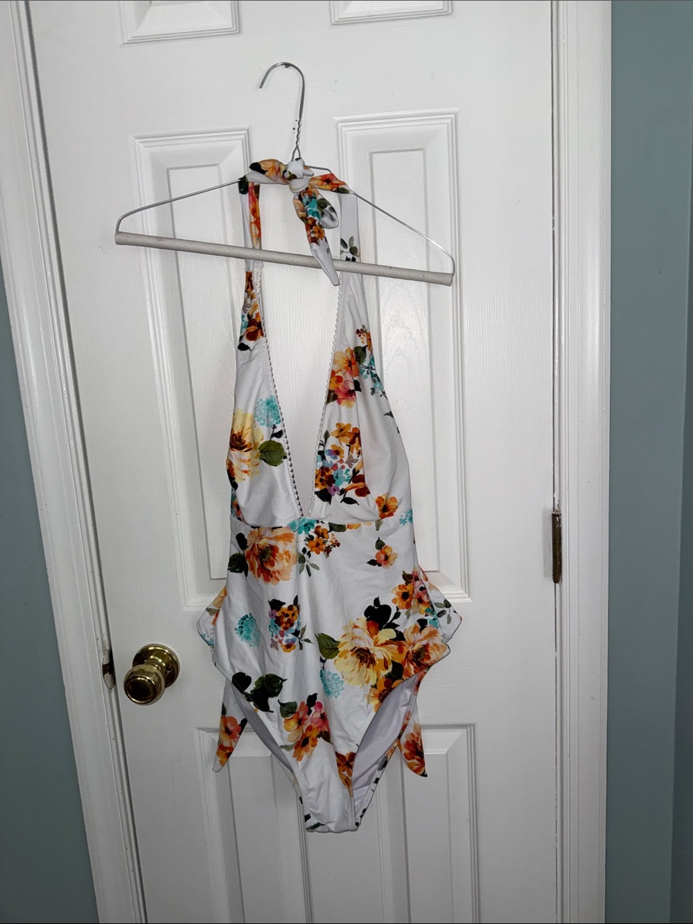 Cupshe White One-Piece Swimsuit with Orange Yellow Floral Print
